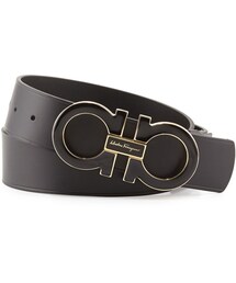 FERRAGAMO | Salvatore Ferragamo Men's Double-Gancini-Buckle Belt, Black(ベルト)