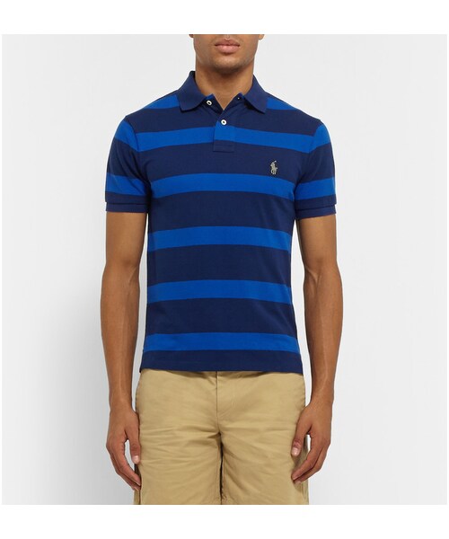 POLO RALPH LAUREN（ポロ ラルフ ローレン）の「Polo Ralph Lauren Striped Cotton-Pique Polo Shirt（ポロシャツ・メンズ・Blue・M/XXL/S/L/XL）」の5枚目の写真