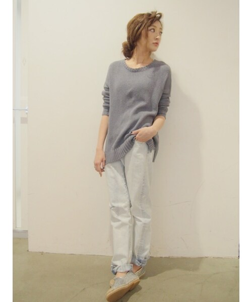 Ungrid（アングリッド）の「コットンリネンスリットニット（トップス・レディース・グリーン/ブルー/ベージュ）」の4枚目の写真