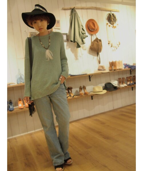 Ungrid（アングリッド）の「コットンリネンスリットニット（トップス・レディース・グリーン/ブルー/ベージュ）」の5枚目の写真