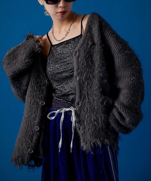 CIAOPANIC（チャオパニック）の「【RePRODUCTION LABEL】シャギーニットカーディガン（カーディガン/ボレロ・レディース・アイボリー/ダークグレー・M/L）」の2枚目の写真