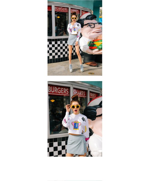 STYLENANDA（スタイルナンダ）の「キッチュプリントクロップドトップス（トップス・レディース・ホワイト・フリーサイズ）」の13枚目の写真
