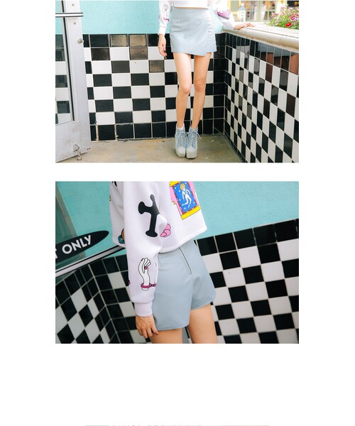 STYLENANDA（スタイルナンダ）の「キッチュプリントクロップドトップス（トップス・レディース・ホワイト・フリーサイズ）」の9枚目の写真