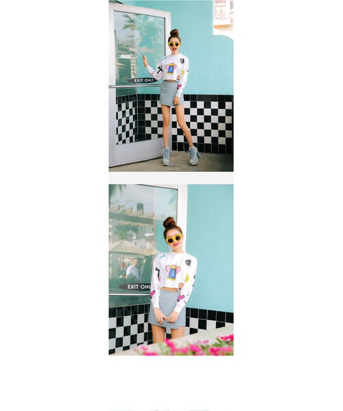 STYLENANDA（スタイルナンダ）の「キッチュプリントクロップドトップス（トップス・レディース・ホワイト・フリーサイズ）」の6枚目の写真