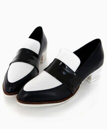 DHOLIC | ブラック&ホワイトヒールローファー(ドレスシューズ)