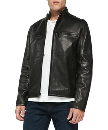 Andrew Marc New York | Andrew Marc Luxe Leather Moto Jacket, Black(ライダースジャケット)