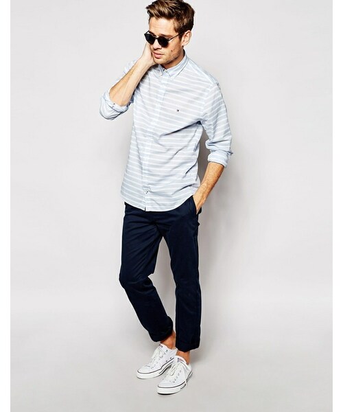 TOMMY HILFIGER（トミーヒルフィガー）の「Tommy Hilfiger Shirt with Horizontal Stripe（シャツ/ブラウス・メンズ・blue・XL-Chest 42-44"/M-Chest 38-40"/S-Chest 36-38"/XXL-Chest 44-46"/L-Chest 40-42"）」の2枚目の写真