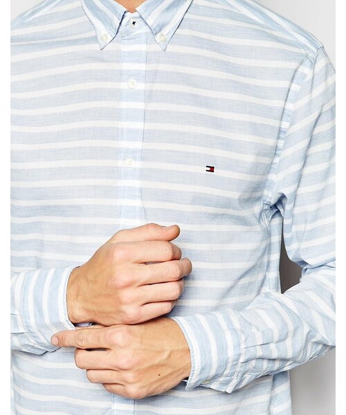 TOMMY HILFIGER（トミーヒルフィガー）の「Tommy Hilfiger Shirt with Horizontal Stripe（シャツ/ブラウス・メンズ・blue・XL-Chest 42-44"/M-Chest 38-40"/S-Chest 36-38"/XXL-Chest 44-46"/L-Chest 40-42"）」の3枚目の写真