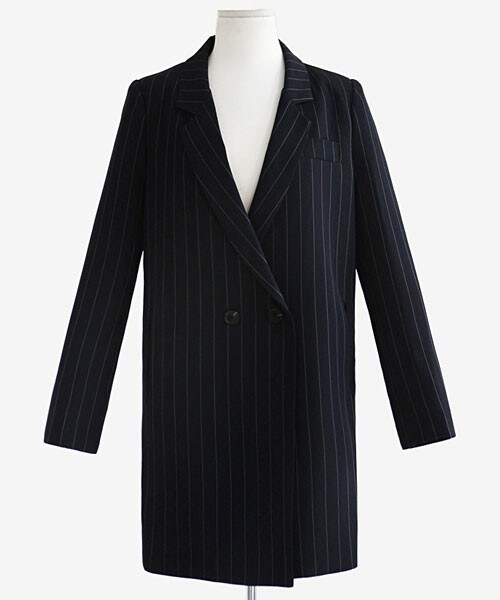 DHOLIC(ディーホリック)の「ピンストライプロングジャケット(テーラードジャケット・レディース・ネイビー/アイボリー・FREE)」の1枚目の写真