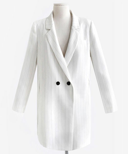 DHOLIC(ディーホリック)の「ピンストライプロングジャケット(テーラードジャケット・レディース・ネイビー/アイボリー・FREE)」の2枚目の写真