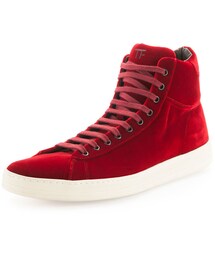 TOM FORD | Tom Ford Russel Velvet High-Top Sneaker, Red(スニーカー)