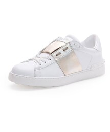 VALENTINO | Valentino Low-Top Sneaker with Stripe, White/Gold(スニーカー)