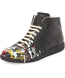 Maison Margiela | Maison Martin Margiela Splatter-Detail Mid-Top Replica Sneaker, Black(スニーカー)