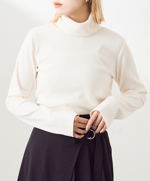 one after another NICE CLAUP(ワンアフターアナザーナイスクラップ)の「ワンポイント刺しゅうハイネックインナー(Tシャツ/カットソー・レディース・アイボリー/チャコールグレー/その他12/ブラック・0)」の1枚目の写真