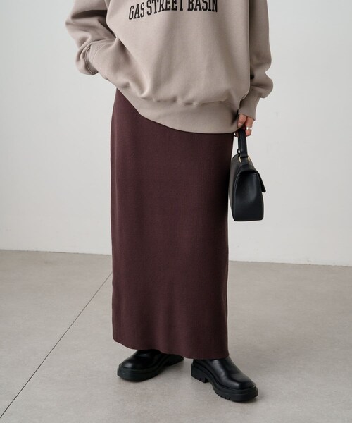 PUAL CE CIN（ピュアルセシン）の「リブニットナロースカート（スカート・レディース・グレー/ブラウン/ブラック・FREE）」の3枚目の写真