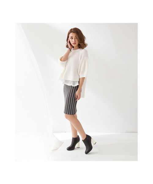 gracegift（グレースギフト）の「清新拼接下擺雪紡公主袖針織上衣（その他・レディース・白/黑・F）」の4枚目の写真