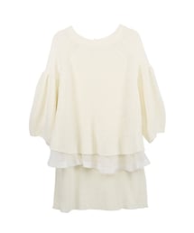 gracegift | 清新拼接下擺雪紡公主袖針織上衣(その他)