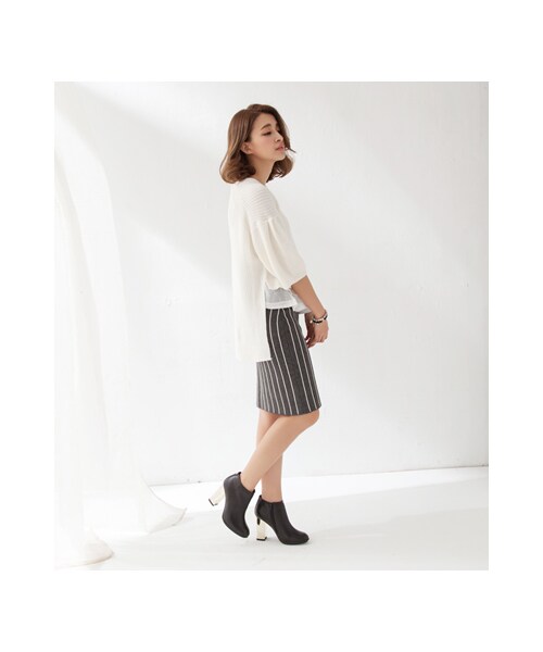 gracegift（グレースギフト）の「清新拼接下擺雪紡公主袖針織上衣（その他・レディース・白/黑・F）」の6枚目の写真