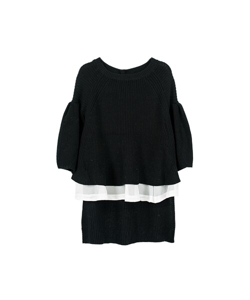 gracegift（グレースギフト）の「清新拼接下擺雪紡公主袖針織上衣（その他・レディース・白/黑・F）」の7枚目の写真