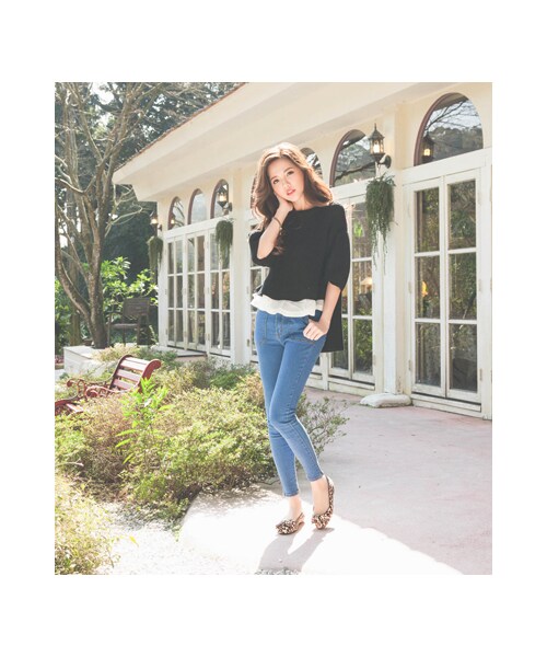 gracegift（グレースギフト）の「清新拼接下擺雪紡公主袖針織上衣（その他・レディース・白/黑・F）」の10枚目の写真