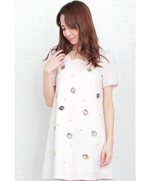 MIIA | MIIA Short Sleeve Scallop Edge Embellished A Line Dress(ワンピース/ドレス)