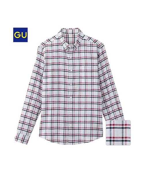 GU(ジーユー)の「(GU)ラミーコットンチェックシャツ(長袖)(MEN ⁄ シャツ・メンズ・WHITE/NAVY/RED・S/XL/M/L)」の1枚目の写真