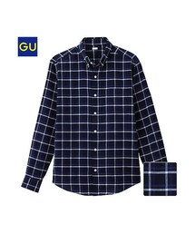 GU | （GU）ラミーコットンチェックシャツ（長袖）(トップス)