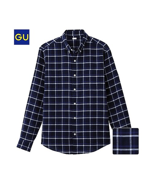 GU(ジーユー)の「(GU)ラミーコットンチェックシャツ(長袖)(MEN ⁄ シャツ・メンズ・WHITE/NAVY/RED・S/XL/M/L)」の2枚目の写真