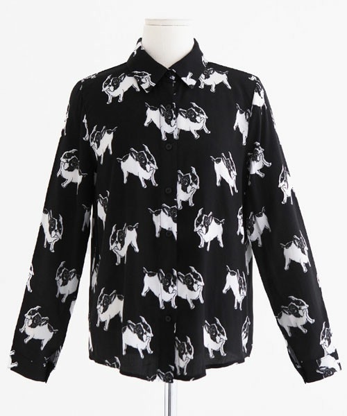 DHOLIC（ディーホリック）の「フレンチブルドッグ柄シャツ