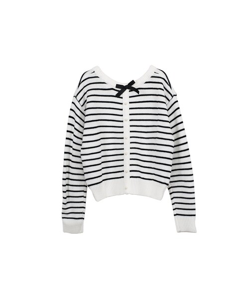 gracegift（グレースギフト）の「可愛蝴蝶結前後兩穿條紋針織毛衣（その他・レディース・白/深藍・F）」の2枚目の写真