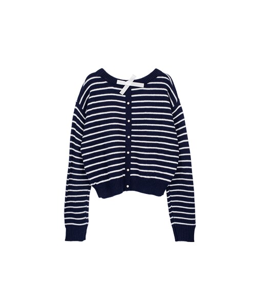 gracegift（グレースギフト）の「可愛蝴蝶結前後兩穿條紋針織毛衣（その他・レディース・白/深藍・F）」の5枚目の写真