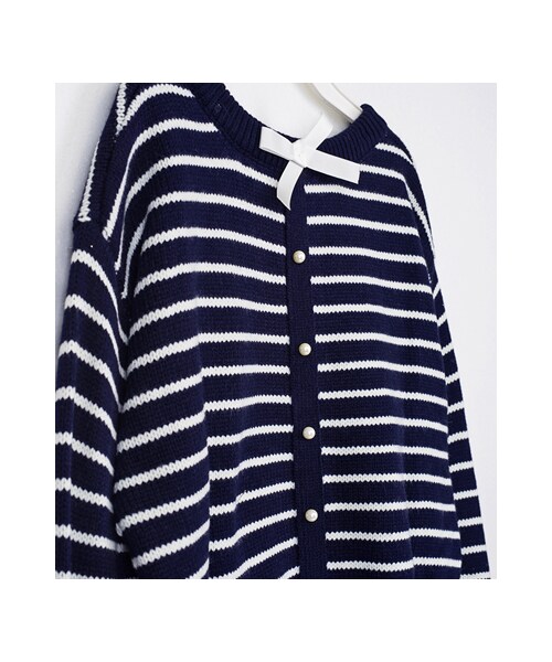 gracegift（グレースギフト）の「可愛蝴蝶結前後兩穿條紋針織毛衣（その他・レディース・白/深藍・F）」の6枚目の写真