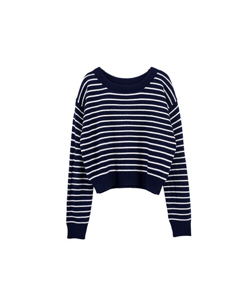 gracegift（グレースギフト）の「可愛蝴蝶結前後兩穿條紋針織毛衣（その他・レディース・白/深藍・F）」の4枚目の写真