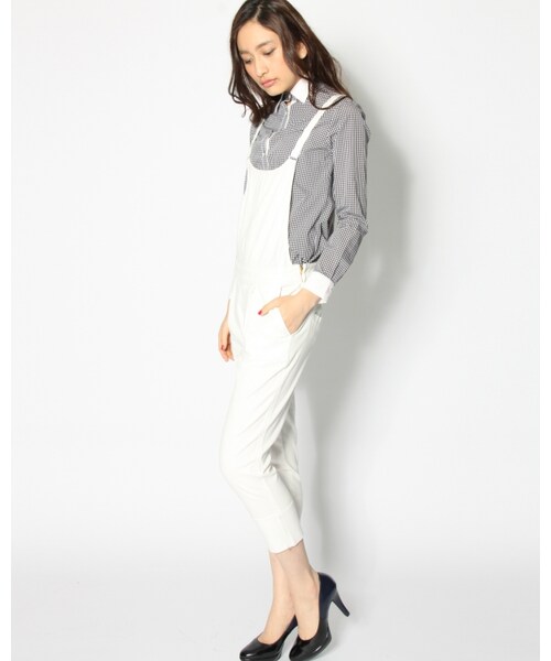 VICKY（ビッキー）の「【先行予約】タックオーバーオール（パンツ・レディース・ホワイト/ネイビー・SS/S/M）」の4枚目の写真