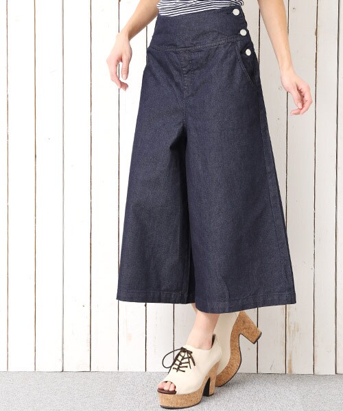 Heather（ヘザー）の「サイドボタンワイドパンツ（パンツ・レディース・ホワイト 08/ネイビー 89・FREE）」の2枚目の写真