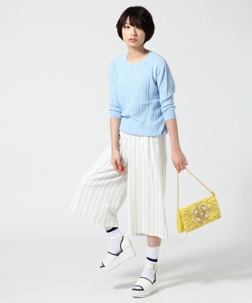 JEANASIS（ジーナシス）の「ムジガラワイドクロップドパンツ（パンツ・レディース・ホワイト/ホワイト(ストライプ)/ブラック・Ｆ）」の10枚目の写真