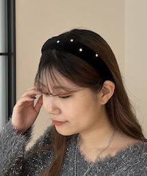 acca 3連 スワロフスキー ラインストーン カチューシャ 黒 prose verse（プロズヴェール）の「ラインストーンベロアカチューシャ