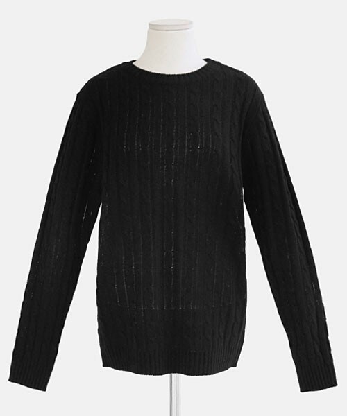 DHOLIC（ディーホリック）の「ビビットカラースプリングケーブルニット（ニット/セーター・レディース・グリーン/オレンジ/グレー/ダークグレー/ネイビー/ブラック/ブルー/ベージュ/ホワイトアイボリー/マスタード/レッド・M/L）」の3枚目の写真