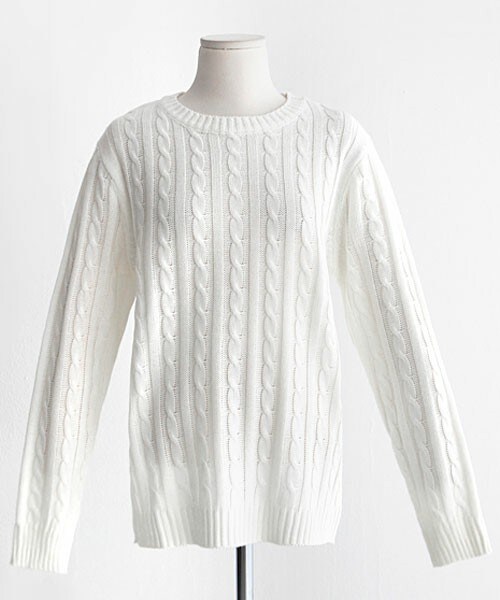 DHOLIC（ディーホリック）の「ビビットカラースプリングケーブルニット（ニット/セーター・レディース・グリーン/オレンジ/グレー/ダークグレー/ネイビー/ブラック/ブルー/ベージュ/ホワイトアイボリー/マスタード/レッド・M/L）」の2枚目の写真