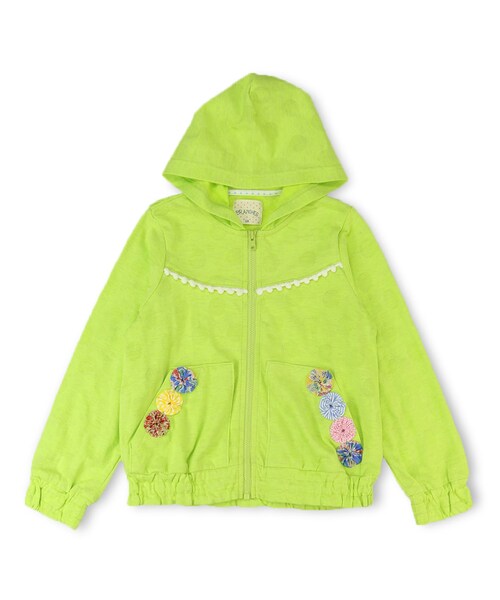 BRANSHES（ブランシェス）の「メッシュドット天竺パーカー（パーカー・キッズ・ベージュ/ライム・80cm～150cm）」の2枚目の写真