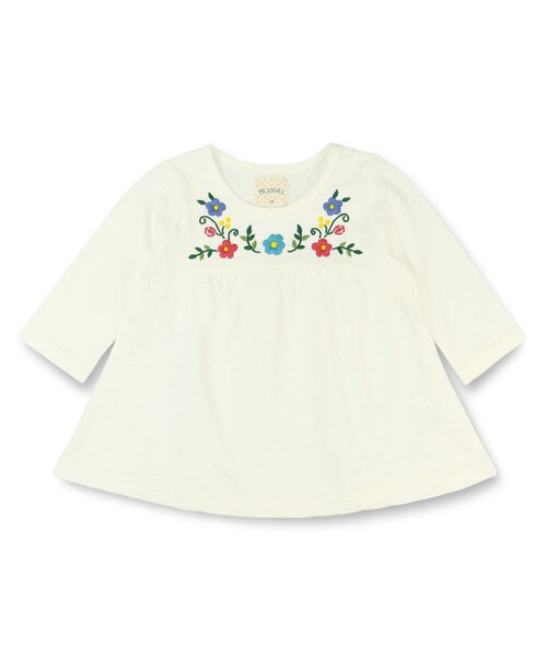 BRANSHES（ブランシェス）の「花刺繍入り7分袖Tシャツ（Tシャツ/カットソー・キッズ・アイボリー/サックス・48cm～56cm）」の2枚目の写真