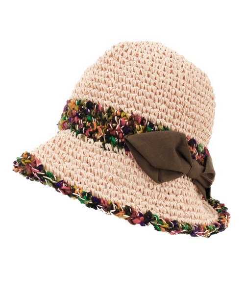 BRANSHES（ブランシェス）の「編み込みリボンペーパーハット（キャップ・キッズ・ベージュ/ピンク・48cm～56cm）」の2枚目の写真