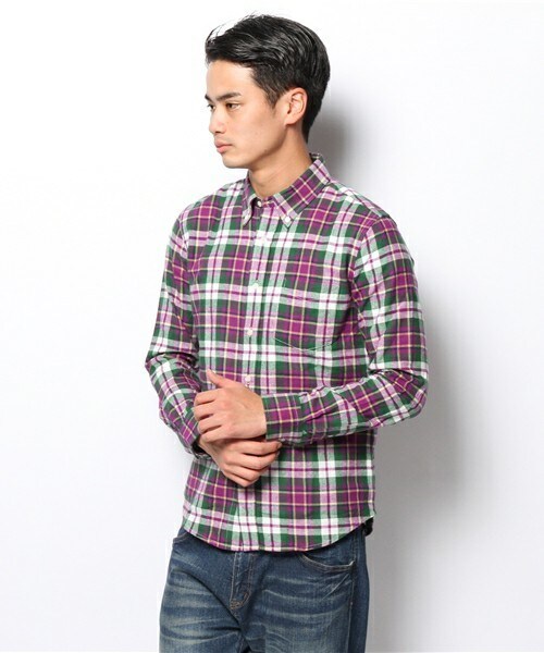UNION STATION（ユニオンステーション）の「<FINEBOYS11月号 P120掲載  宮城大樹さん着用商品>ネルチェックBDシャツ/マドラス（シャツ/ブラウス・メンズ・ブルー/パープル/レッド・MEDIUM/LARGE/LL）」の2枚目の写真