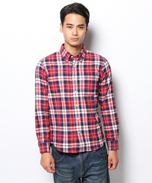 UNION STATION（ユニオンステーション）の「<FINEBOYS11月号 P120掲載  宮城大樹さん着用商品>ネルチェックBDシャツ/マドラス（シャツ/ブラウス・メンズ・ブルー/パープル/レッド・MEDIUM/LARGE/LL）」の4枚目の写真