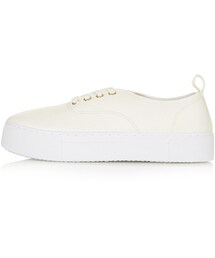 TOPSHOP | White leather-look lace front trainers with white flatform sole. 100% polyurethane. spot clean only.(スニーカー)
