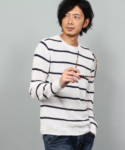 MEN'S BIGI（メンズビギ）の「【山本裕典さん着用 smart(スマート)5月号 P41掲載商品】フレンチリネンセーター（ニット/セーター・メンズ・オフホワイト/ネイビー/ブルー系その他/ブラック・SMALL/MEDIUM/LARGE/LL）」の5枚目の写真