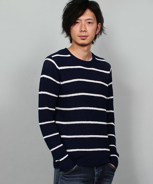 MEN'S BIGI（メンズビギ）の「【山本裕典さん着用 smart(スマート)5月号 P41掲載商品】フレンチリネンセーター（ニット/セーター・メンズ・オフホワイト/ネイビー/ブルー系その他/ブラック・SMALL/MEDIUM/LARGE/LL）」の3枚目の写真