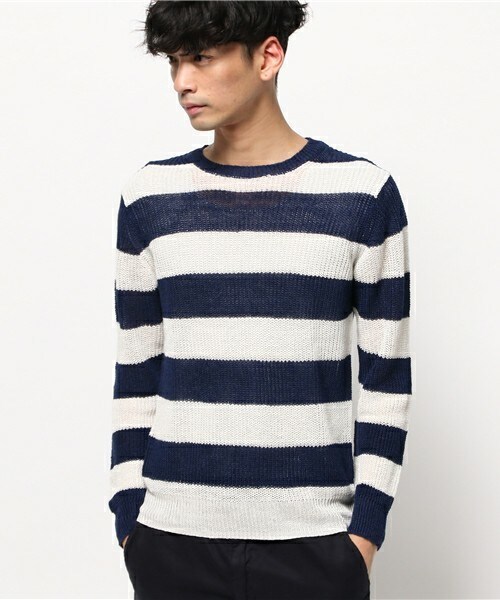 MEN'S BIGI（メンズビギ）の「【山本裕典さん着用 smart(スマート)5月号 P41掲載商品】フレンチリネンセーター（ニット/セーター・メンズ・オフホワイト/ネイビー/ブルー系その他/ブラック・SMALL/MEDIUM/LARGE/LL）」の4枚目の写真