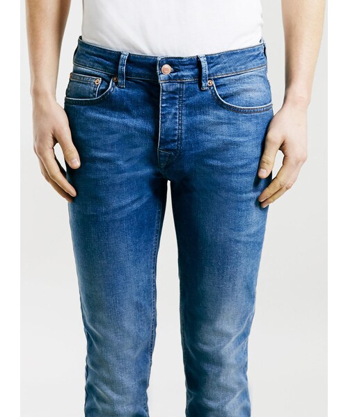 TOPMAN(トップマン)の「Mid Wash Blue Stretch Skinny Jeans(デニムパンツ・メンズ・Blue・36L/28S/30S/32S/34L/32L/30L/34S/36R/34R/32R/28R/30R)」の3枚目の写真