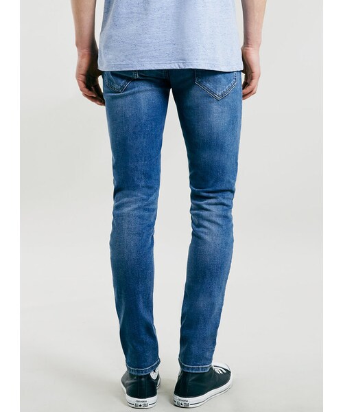 TOPMAN(トップマン)の「Mid Wash Blue Stretch Skinny Jeans(デニムパンツ・メンズ・Blue・36L/28S/30S/32S/34L/32L/30L/34S/36R/34R/32R/28R/30R)」の2枚目の写真